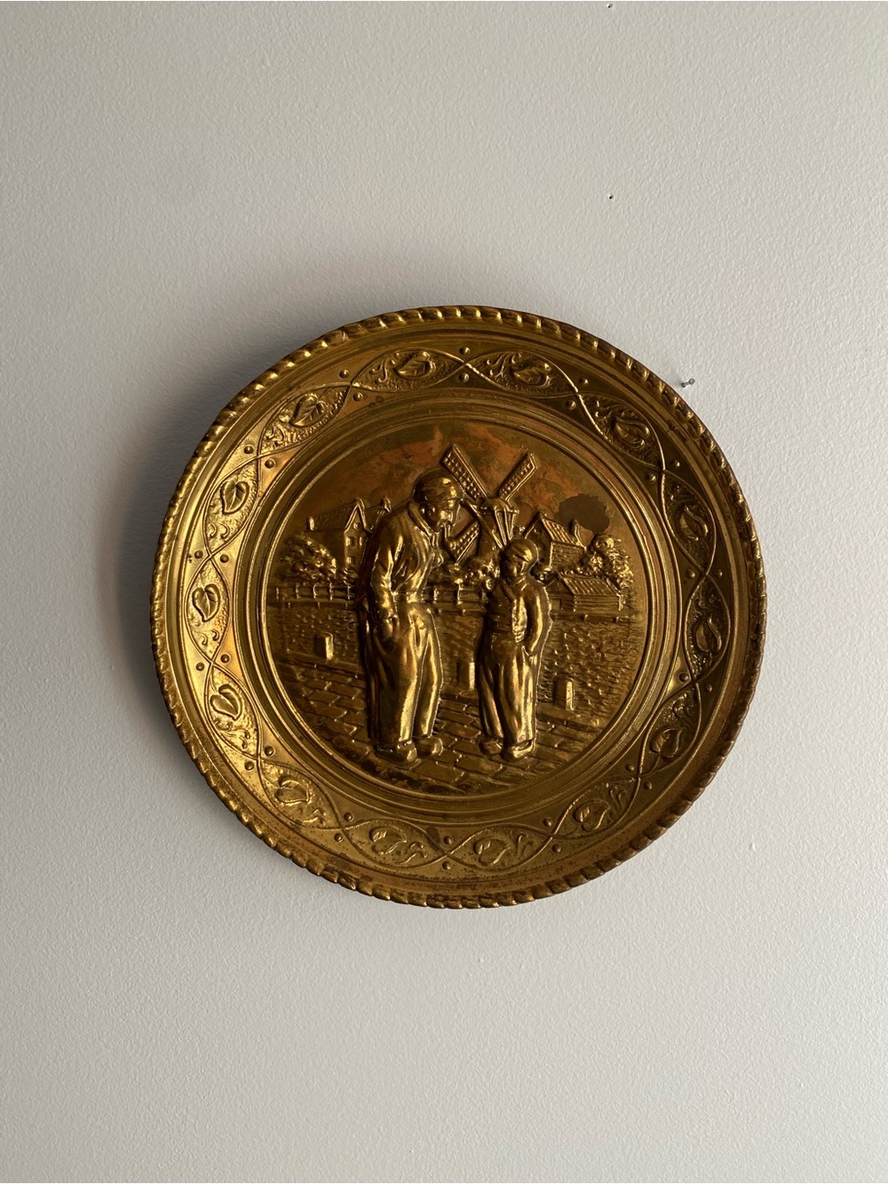Vintage Brass Wall Plaque - Windmill Scene - Lombard Made in England